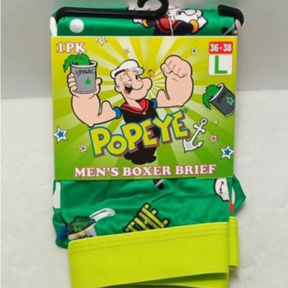 Popeye Men's Boxer Brief - Green and Yellow NEW